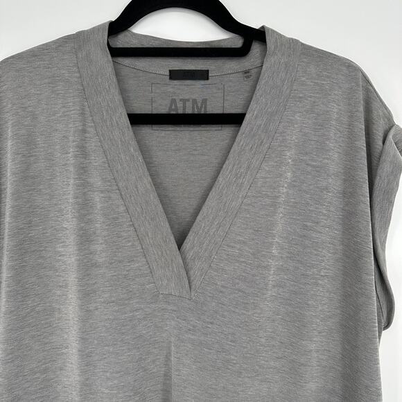 ATM Soft Shift Dress V-Neckline Rolled Short Sleeves Dual Pockets Womens Med - Picture 5 of 9